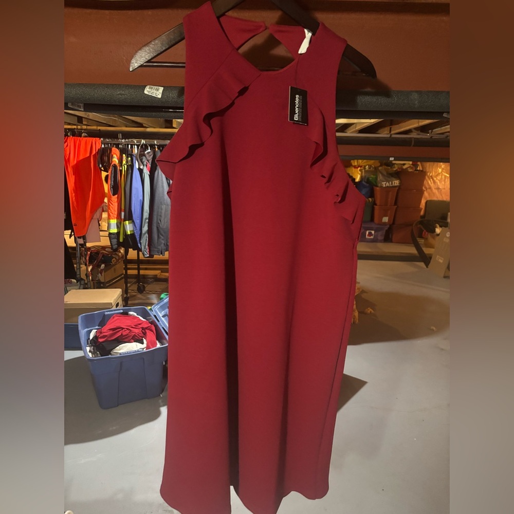 Sleeveless Ruffle-Trim Dress in deep red